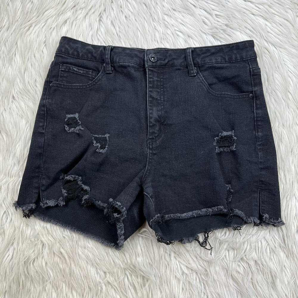 A2 Jeans Women's Black Wash Distressed Cuff Denim Shorts‎